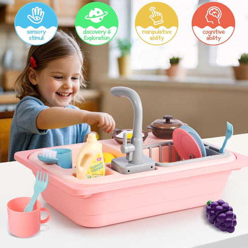 Asweets Color Changing Kitchen Sink Toys, Toddler Sink Toys with Running Water, Pretend Play Toys with Upgraded Faucet