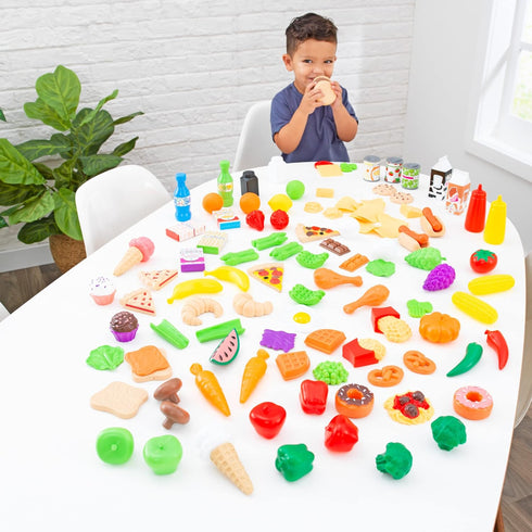 115-Piece Set, 3+ KidKraft Deluxe Tasty Treats Pretend Play Food Plastic Grocery and Pantry Items, Gift for Ages