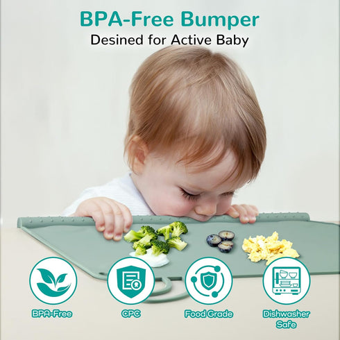 Silicone Placemat for Toddler Eating: Wipe Clean & Roll Up in The Diaper Bag - Table Mat