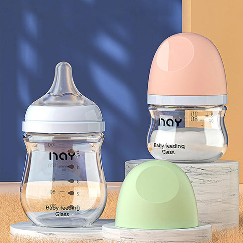 Natural Glass Baby Bottle Wide Neck - Newborn Anti-Colic Baby Bottle, Clear, 5.4oz (Pack of 4) with Slow Flow Nipples
