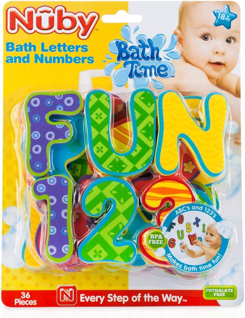 Set 36 3+ Nuby Floating Bath Tub Alphabet and Numbers - Soft Foam Waterproof Letters and Numbers - Pieces - Educational