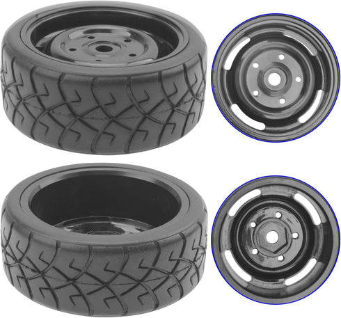 ShareGoo RC 1/10 Scale On Road Tires OD2.55 Rubber & Wheel Rims 12mm Hex Compatible with Traxxas 4 Tec 2.0 Tamiya TT01