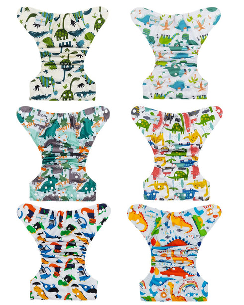 Pack 13, 6pcs Diapers+6pcs babygoal Dinosaur Cloth Diapers of Baby Reusable Washable Pocket Nappy, Rayon from Bamboo