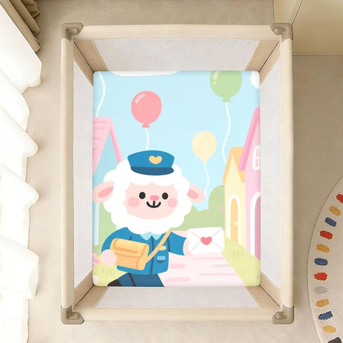 siphylline 1 Pack Letter Carrier Sheep Cartoon Cute Blue Baby Crib Sheets Cotton Baby Playard Sheet Ultra Soft Toddler