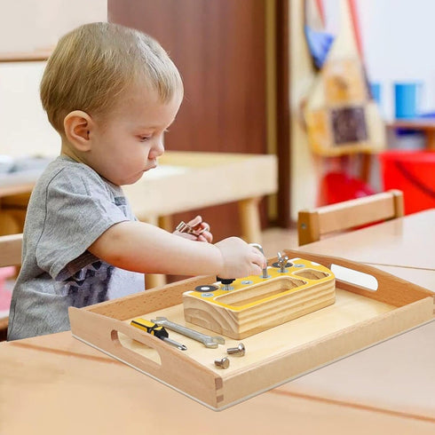 Montessori Wooden Trays with Handles - 3 Pack Small, Medium, Big Quality Wood Trays for Kids Activities, Toy Storage