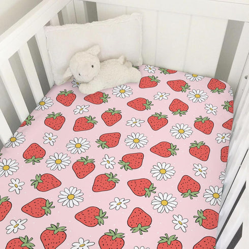 Selgkds Cute Strawberry Daisy Baby Crib Sheets for Boy Girl Red Strawberries Floral