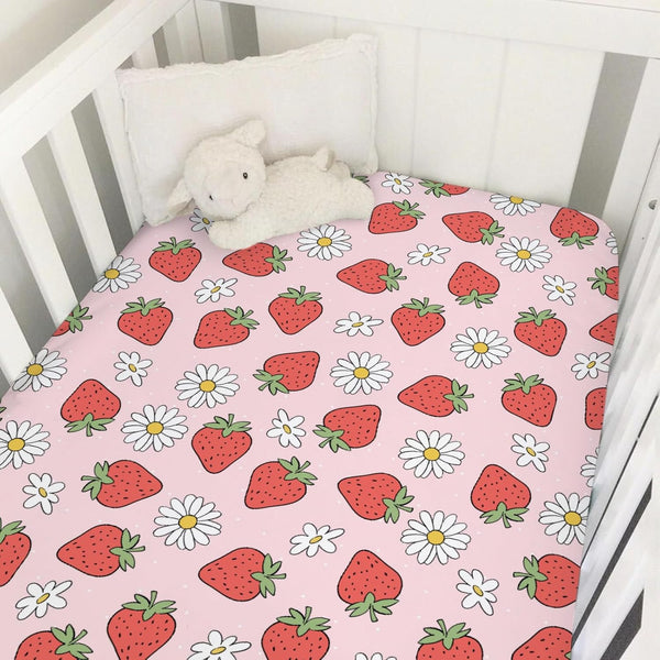 Selgkds Cute Strawberry Daisy Baby Crib Sheets for Boy Girl Red Strawberries Floral