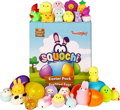Easter Mochi Squishy Toys 36pcs | Prefilled Eggs with Mini Squishy Toys
