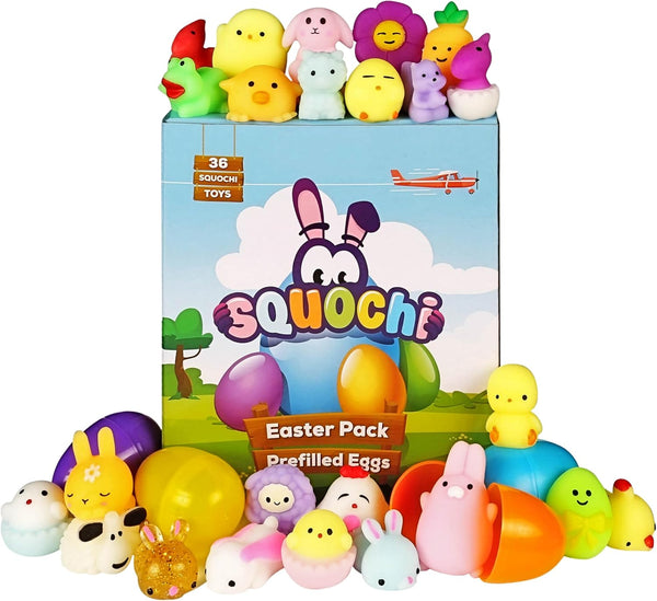 Easter Mochi Squishy Toys 36pcs | Prefilled Eggs with Mini Squishy Toys