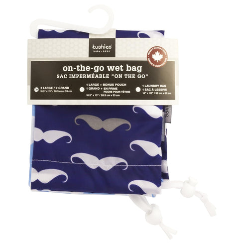 Kushies Baby On The Go Wet Bag, Large, Blue Whale/Navy Moustache