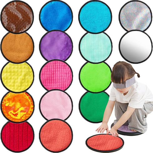 16 Set 3 Gift(8.3 Inch) Upgraded Sensory Mats, Mixed Colors Sensory Toys for Kids with Autism, Tactile Wall Panel