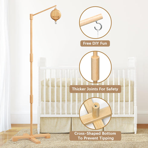 57.4 Inch FEISIKE Baby Crib Mobile Arm with Music Box Spin Motor, Mobile Arm for Crib Wooden Nursery Decor Hanger