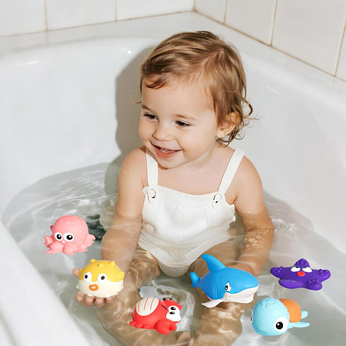 XAWACAH 6-12-18 6 Set 1 (6 Pack) Bath Toys for Toddlers Month, Bathtub Toys with Baby Bath Animals, No-Hole Design
