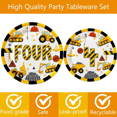 80 4th Letromp Pcs Construction Birthday Decorations Construction Four Years Old Disposable Paper Dinner Plates Napkins
