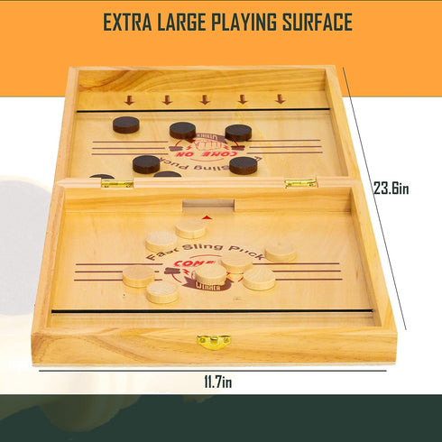 4 in 1 Board Game Set - Extra Large Sling Puck Game, Wooden Chess Board Sets, Checkers for Adults and Kids