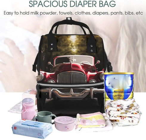 HJTRW Backpack Mummy Backpack Diaper Bag for Women Waterproof Large Nappy Bag Classic Car Nursing Bag