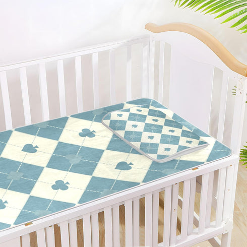 SyXIOP 28" 52" Blue Beige Poker Cooling Baby Crib Mattress Cover x Ultra Soft Training Pads for Baby&Toddler