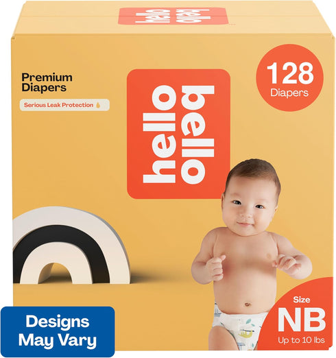 Hello Bello Premium Diapers, Size NB (Up to 10 lbs), 128 Count, Hypoallergenic, Soft Cloth-Like Feel, Assorted Boy &