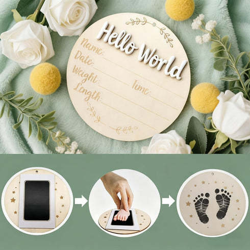 XCMVCN 5.9 Inch Baby Announcement Sign, Round Wooden Hello World Newborn Signs, Birth Announcement Sign: Equipped