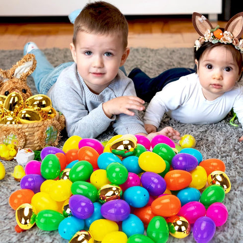 518 -2.36" 18 NEWBEA Easter Eggs Bright Colors Plastic Easter Eggs Empty Include Golden Eggs Perfect for Eggs
