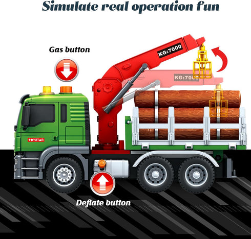 15 Inch 6 3-7 Friction Powered Timber Truck Toy with Loading Crane, Wooden Logs & Lights/Sounds - Play Vehicle Gift