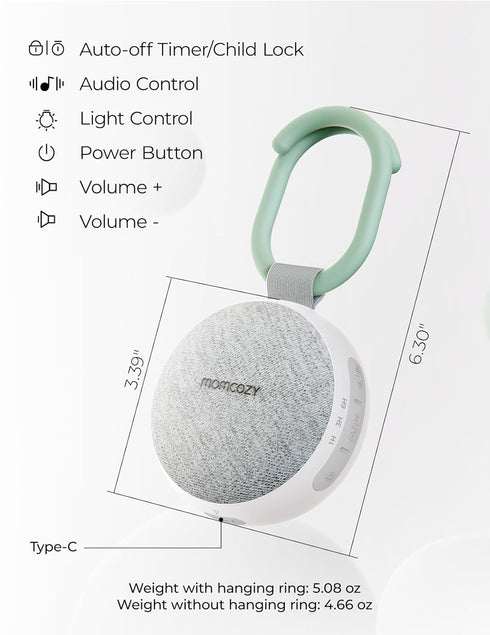 Momcozy 20 Portable Sound Machine with Night Light, White Noise Sound Machine for Baby, Soothing Sounds, Sound Therapy