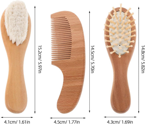 Set s Wool Hair Brush and Comb for Newborns, Soft Natural Wool Bristles with Beech Wood Handle, Grooming Kit