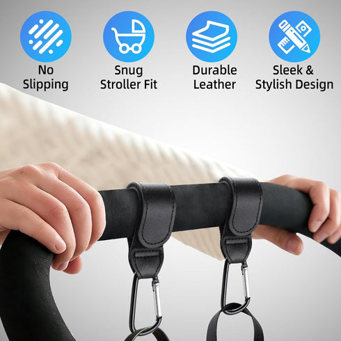 NxeAnnQi 4 Pack Premium Non-Slip Stroller Hooks, Adjustable Carabiner Clips, Multifunctional Baby Stroller Accessories