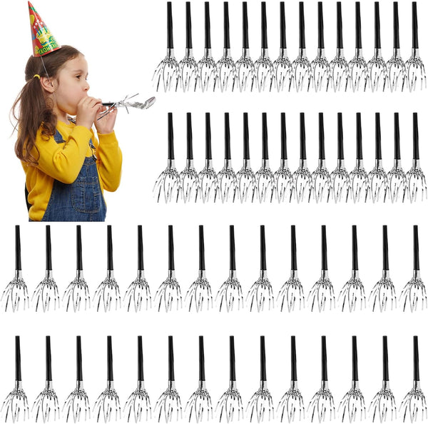 60 Packs Silver Noise Makers, Metallic Fringed Party Blowers, Horns Musical Blowouts for Birthday Party