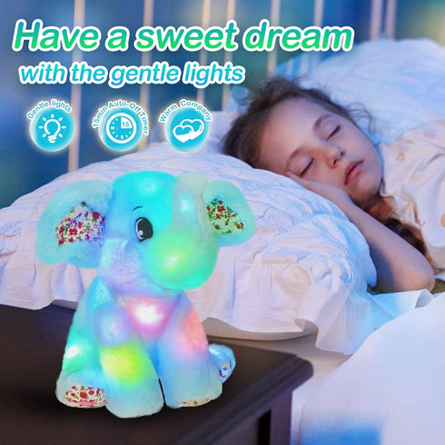 BSTAOFY Light Up Elephant Soft Plush Toy, Cozy LED Stuffed Animal Nightlight for Kids