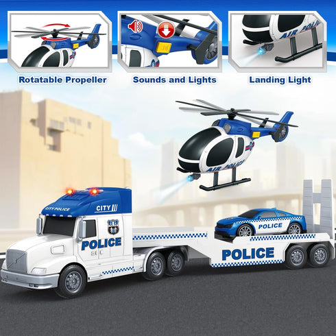 3 4 5 3 1 3 4 5 6 SpringFlower Boy Toddlers Toys, Extra Large Police Truck Toys with Racing Car and Helicopter