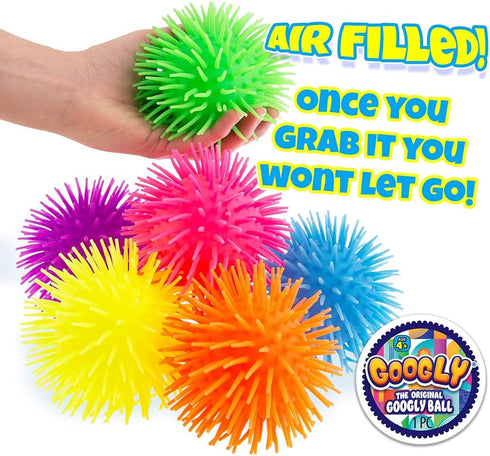 Googly Puffer Ball Rubber Stretchy Spike Ball (2 Units Assorted), Soft Squishy Fidget Toy for Kids & Adults