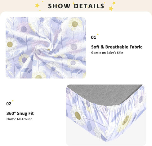 miaozhen 1 Pack 52x28 Cotton Baby Crib Sheets Comfy Breathable Blu Ray Sunflower Pastel Purple Crib Mattress Sheet