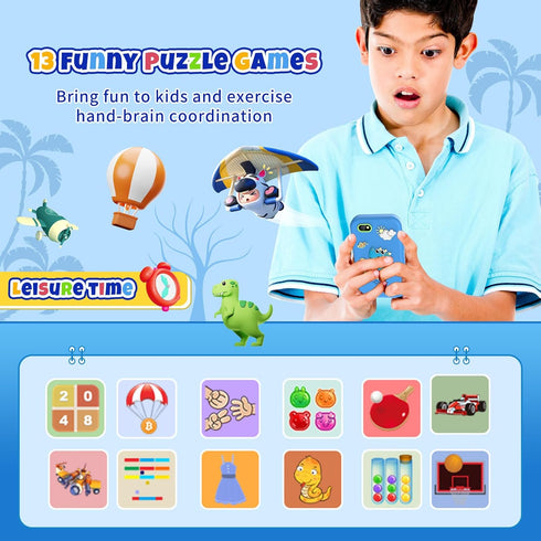 Kids Smart Phone Dinosaur Toys for Boys Ages 3-8, Touchscreen Kids Cell Phone with Music Player & Camera