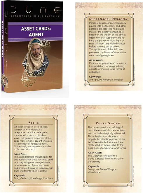 Dune: Agent Expansion Deck - Asset Cards for Dune Adventures in The Imperium, 56 Cards RPG Accessory Pack