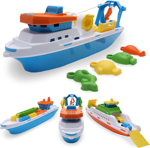 Toyland 40cm (16") 4 3 Colourful Fishing Boat with Moveable Doors, Fishing Hook & Plastic Fish - Kids Floating Water