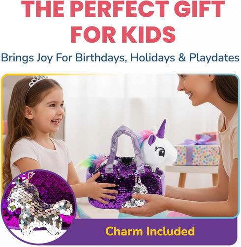 Set 4-5 6-7 Little Jupiter Plush Pet w/Purse - Stuffed Animals for Girls - Unicorn Plush - Stuffed Plushies - Gift