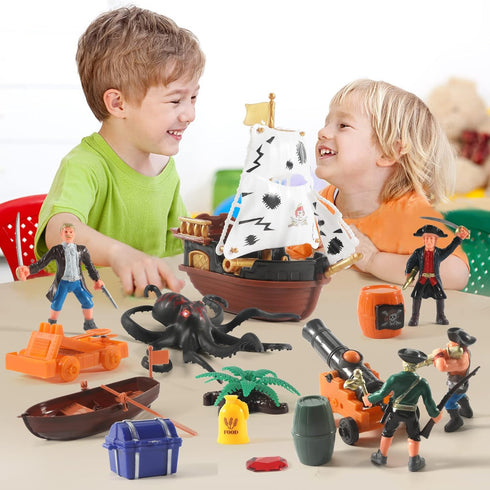 Playset 50 Set 2 3 4 5 6 Pirate Action Figures with Boat, Treasure Chest, Cannons, Shark, Pirate Ship Toys-Pirate Toy