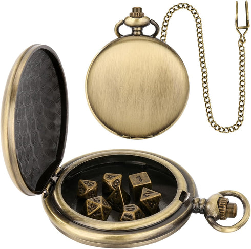 Mini DND Dice Set: 7pcs Polyhedral Metal D&D Dice with Smooth Pocket Watch Shell Case, Gifts & Accessories