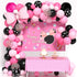 Pink Mouse Birthday Decorations, Pink Mouse Balloon Arch Kit with Backdrop & Tablecloth, 5-12 Inch Balloons for Baby
