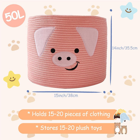 15"D 12.6"H OMERAI Animal Baskets Cotton Rope Woven Storage Basket for Toys Blankets Laundry Nursery, Large Foldable