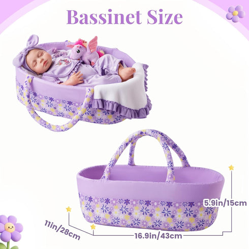 8 Set 17-22 Inch BABESIDE Pcs Reborn Baby Doll Accessories Includes Doll Clothes, Bassinet, Soft Toy, Bottle & More
