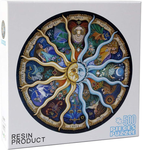 Moruska 500 Piece Puzzles for Adults - Zodiac Constellation Round Mandala Astrology Jigsaw Puzzle