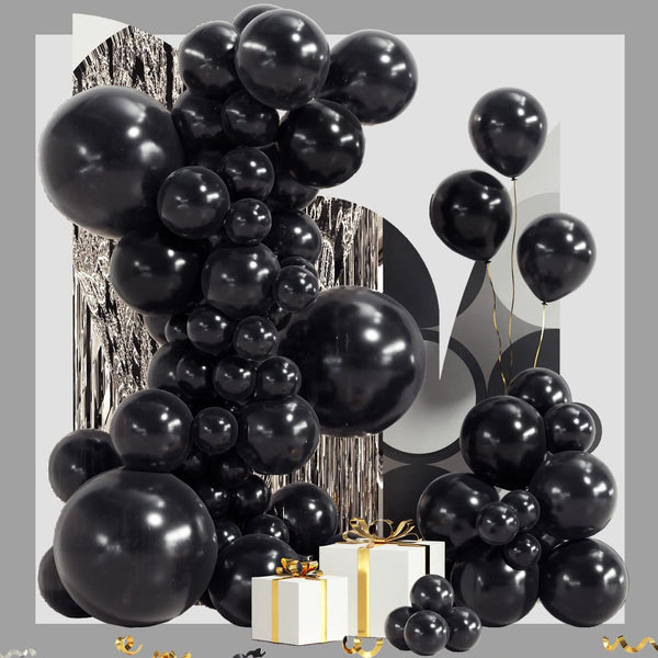 Black Balloon Garland Arch Kit - 100 Pack of 18/12/10/5 Inch Latex Balloons for Party Decorations