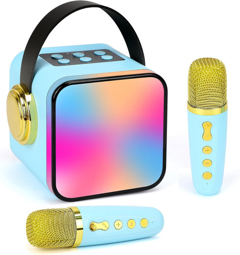 Mini Karaoke Machine for Kids, Portable Bluetooth Karaoke Speaker with 2 Wireless Microphones, Ideal for Parties