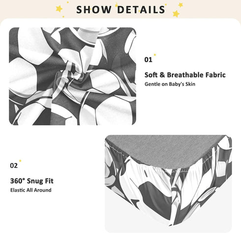 Bseiialft 52 28 White Black Soccer Balls Crib Sheets for Boys Girls Soft and Breathable Cotton Baby Sheets for Standard