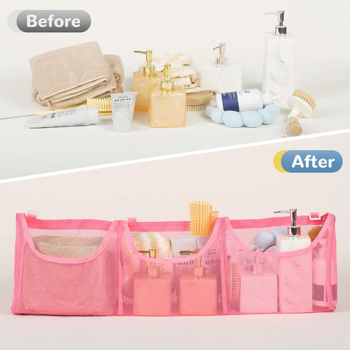 Bath Toy Storage, Large Capacity 3 Compartments Organizer for Kids Baby Bathroom Toy - Pink