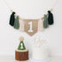 No.1 1st JUIIZAY First Birthday Party Decorations Green High Chair Banner Crown Cake Topper Birthday Decor