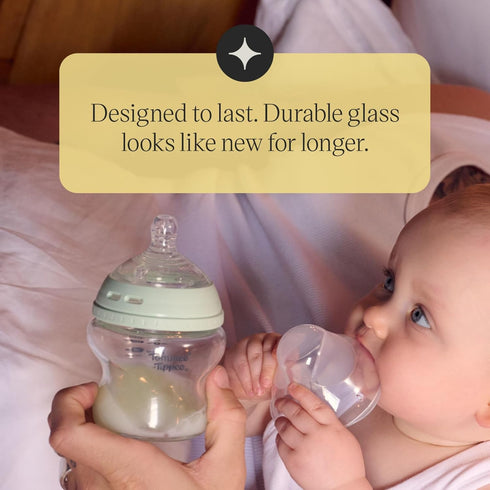 Tommee 150ml, Pack 1, Tippee Closer to Nature Glass Baby Bottle, Slow Flow Breast-Like Teat with Anti-Colic Valve