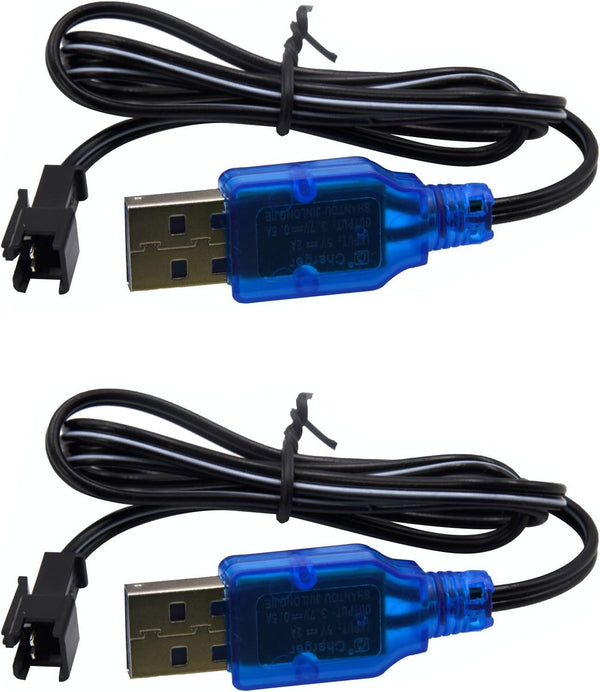 Blomiky 2 Pack USB Charger Cable 3.7V with SM-2P Connector for Mini RC Amphibious Stunt Car, Boat, Trucks, Li-ion,